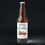 Grönt Penselskript - Vintagen Lastbil Ölflaska Etikett<br><div class="desc">Penselskript Vattenfärgsfärgad Vintage Red Lastbil med Julgran - Beer Flaska-etikett</div>