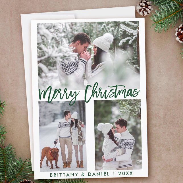 Grönt Penselskriptfoto God jul Julkort (Customize to add text to back of card.)