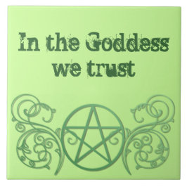 Grönt pentakel med blomning kakelplatta