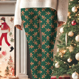 Grönt Pepparkaksgubbe Polka - punkt jul Leggings