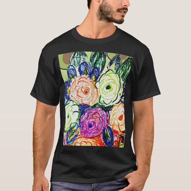 Grönt, Perpule och Orange Rosas T Shirt (Framsida)