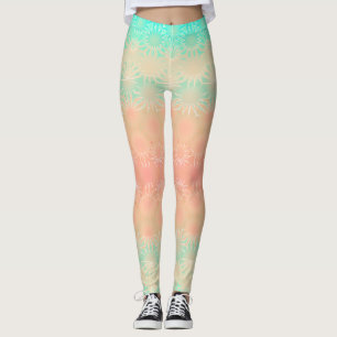 Grönt, persiko-, melon- och korallgeometri leggings