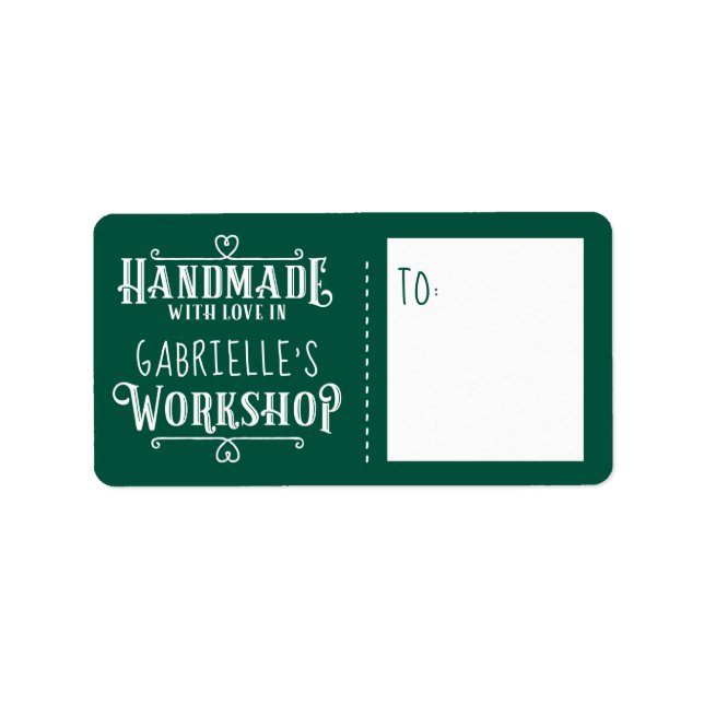 Grönt Personlig Handmade med Kärlek i Workshop Adressetikett (Framsidan)