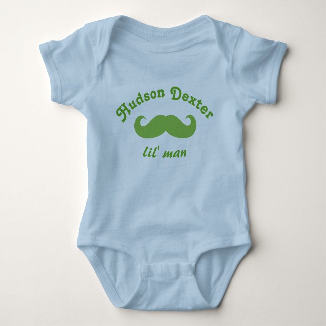 Grönt Personlig Lil'Man Mustache Tee (Framsida)