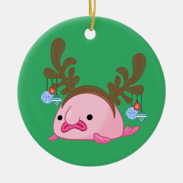 Grönt Personlig Reindeer Blobfish Julgransprydnad Keramik (Framsidan)