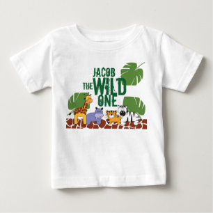 Grönt Personlig VILD 1 Safari första födelsedag T Shirt