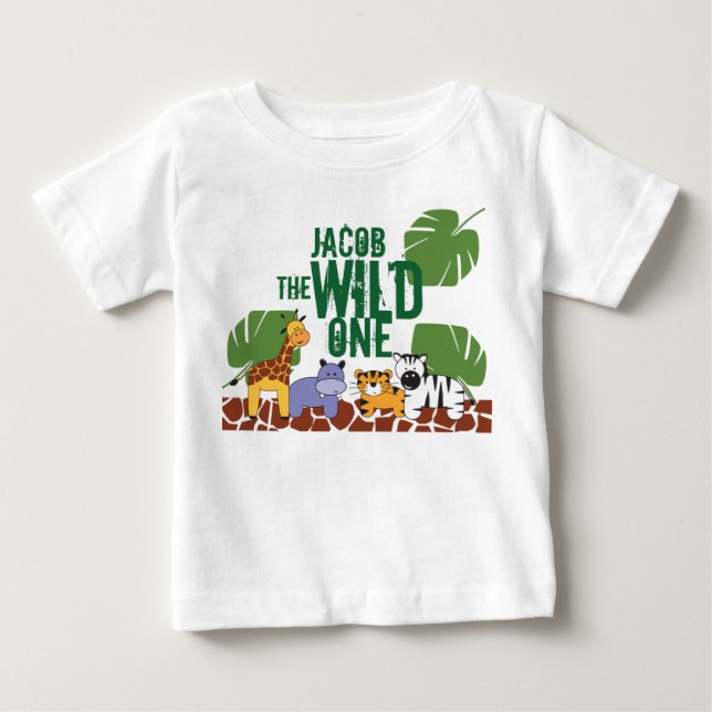 Grönt Personlig VILD 1 Safari första födelsedag T Shirt (Framsida)