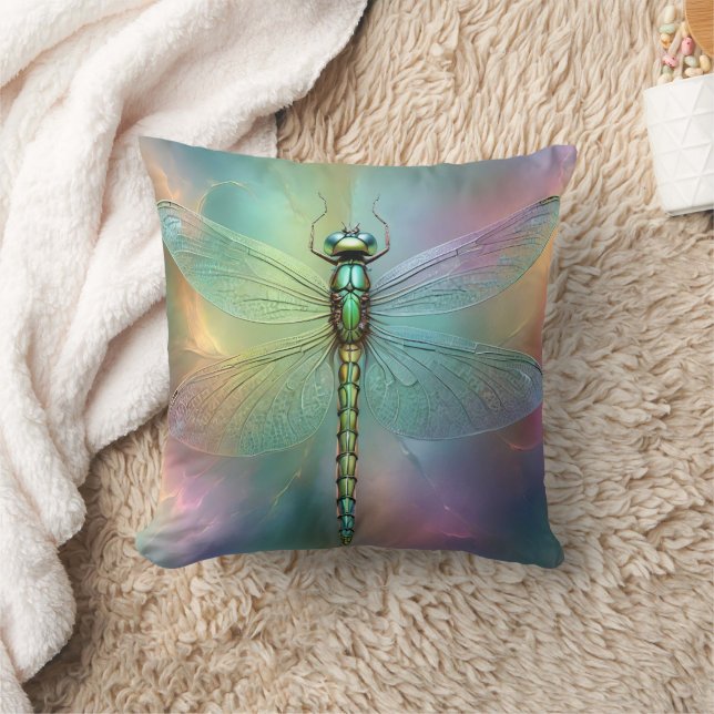 Grönt Petite Dragonfly Fractal Art. Kudde (Filt)