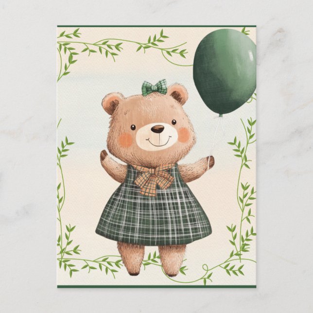 Grönt Pets Dress Bear med hårstrå Vykort (Framsida)