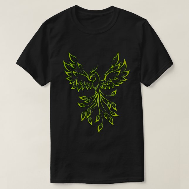 Grönt Phoenix Rises på Black T Shirt (Design framsida)