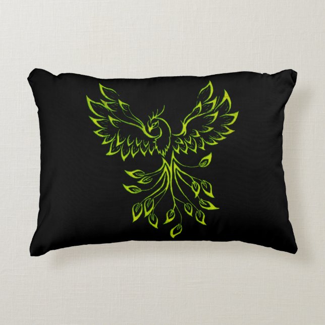 Grönt Phoenix Rises Prydnadskudde (Framsidan)