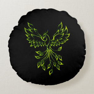 Grönt Phoenix Rises Rund Kudde