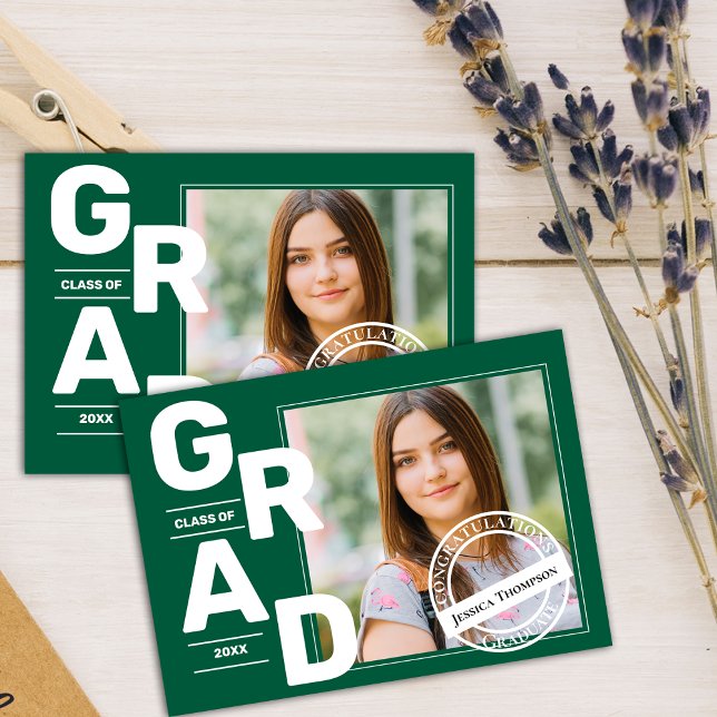 Grönt Photo Class of 2025 Studenten annons Inbjudningar (Green Photo Class of 2025 Graduation Announcement)