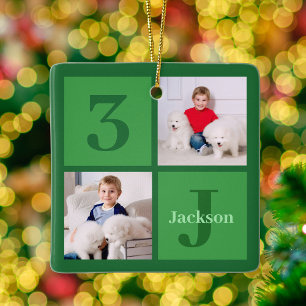 Grönt Photo Collage Personlig Kids jul Julgransprydnad Keramik