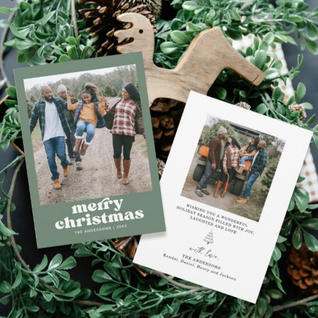 Grönt Photo Family God jul-kort Inbjudningar (Skapare uppladdad)