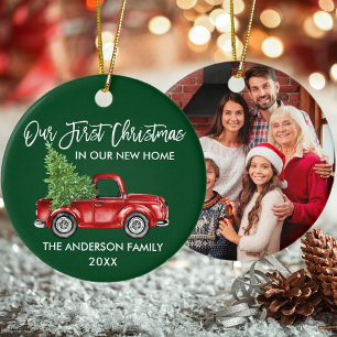Grönt PHOTO FÖR Lastbil-, första jul Julgransprydnad Keramik