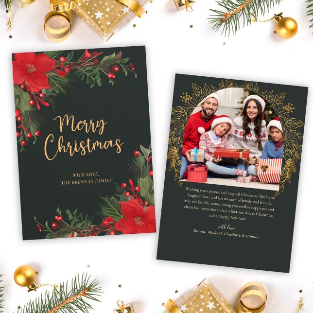 Grönt Photo God jul Greenery Julkort (Green Photo Merry Christmas Greenery Holiday Card)