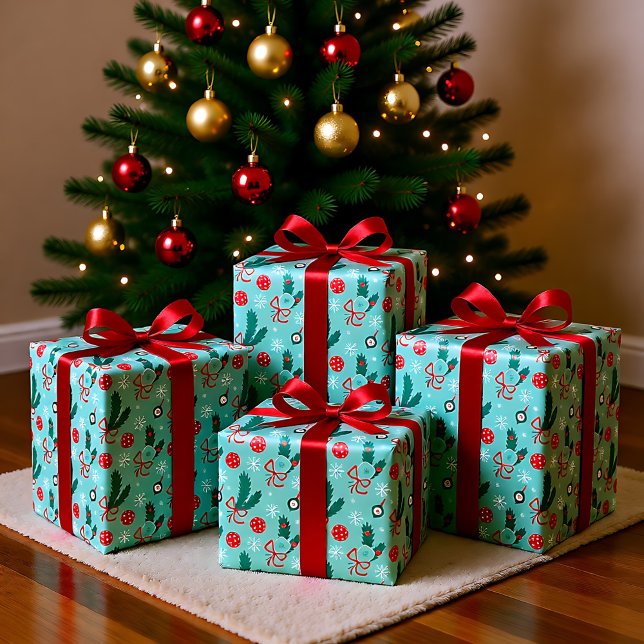 Grönt Pickleball God jul 🎁 Presentpapper (Minty Green Pickleball Merry Christmas 🎁 Wrapping Paper)