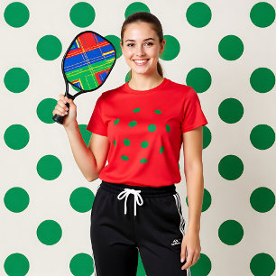 Grönt pickleball hål på rött T-Shirt