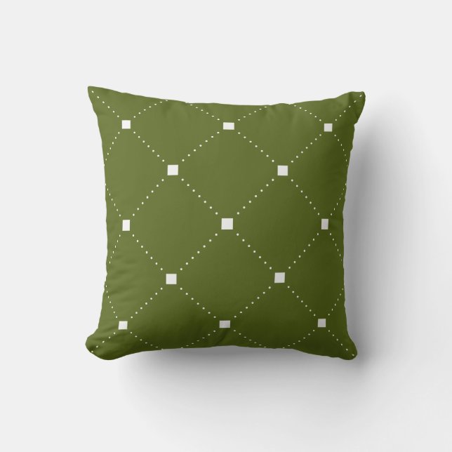Grönt Pillow med vit geometrisk Mönster Kudde (Framsida)