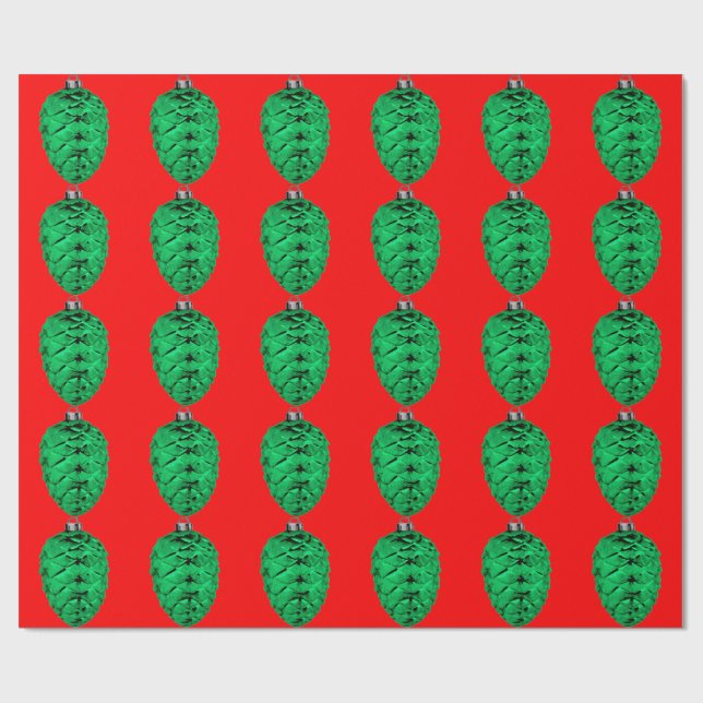 Grönt Pinecone Red Wrapping Papper Presentpapper (Platt)