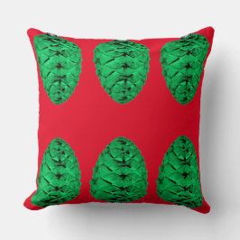 Grönt Pinecones på Red Pillow Kudde