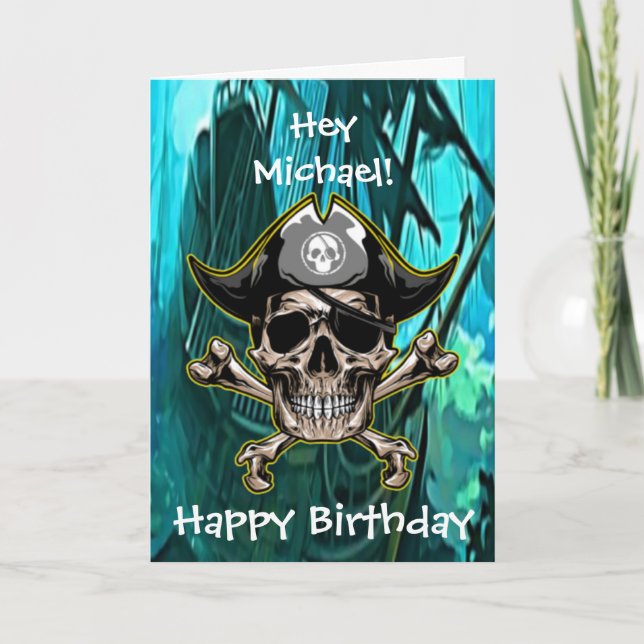 Grönt Pirat Skullkapten Kor Bones Frakt Card Kort (Framsida)