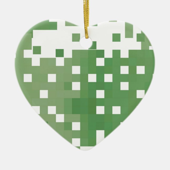 Grönt Pixel Mönster Julgransprydnad Keramik (Framsidan)