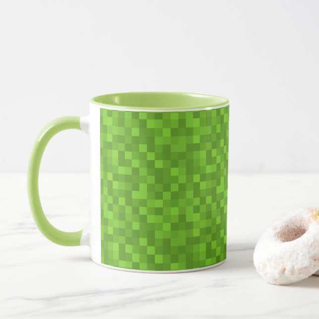 Grönt Pixelmönster Retro 8-Bit Spelande Mugg (Med munk)