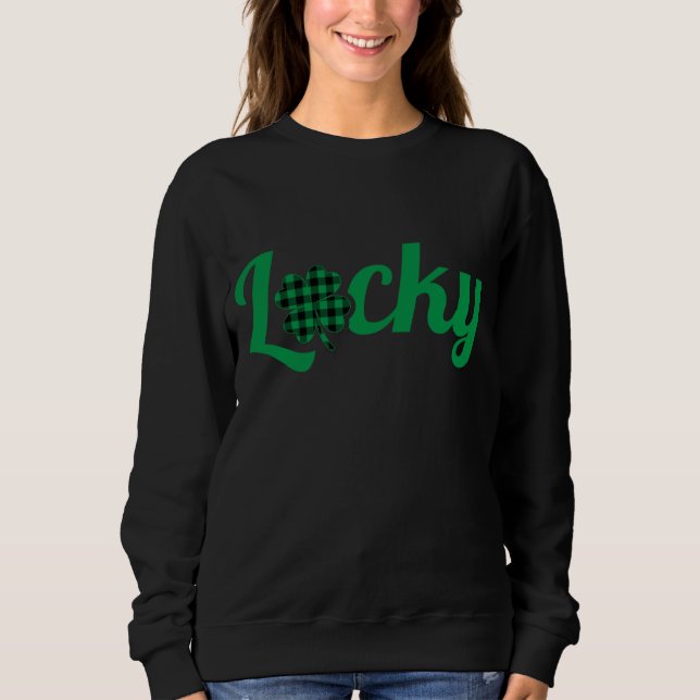 Grönt Plade Lucky Shamrock Shirt St patricks day W T (Framsida)