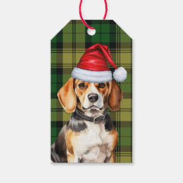 Grönt Plade och Beagle Hund älskare jul Presentetikett