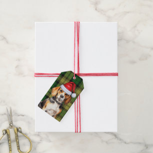 Grönt Plade och Beagle Hund älskare jul Presentetikett