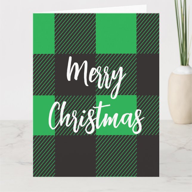 Grönt plaid God jul Kort (Framsida)