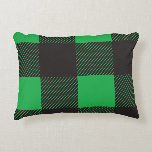 Grönt plaid God jul Prydnadskudde (Framsidan)