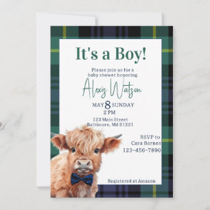 Grönt plaid Highland ko babydusch Inbjudningar