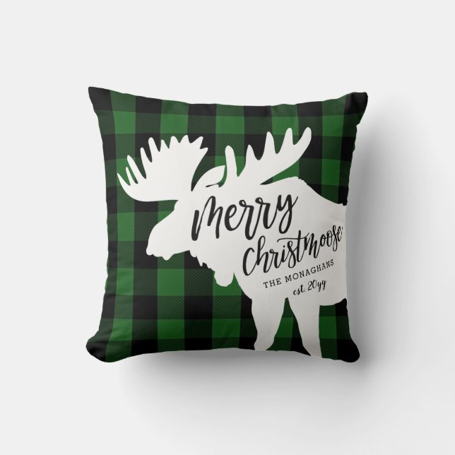 Grönt Plaid Merry Christmoose-Personlig Kudde (Framsida)