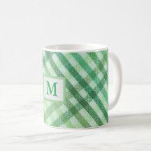 grönt plaid, monogram, bondgård, rustik mugg