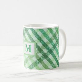 grönt plaid, monogram, bondgård, rustik mugg