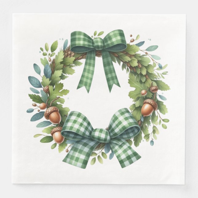 GRÖNT PLAID MÖNSTER FALL AUTUMN THEMED-OBJEKT PAPPERSSERVETT (Framsida)