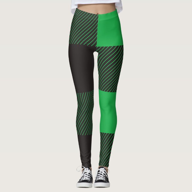 Grönt plaid mönster leggings (Framsida)