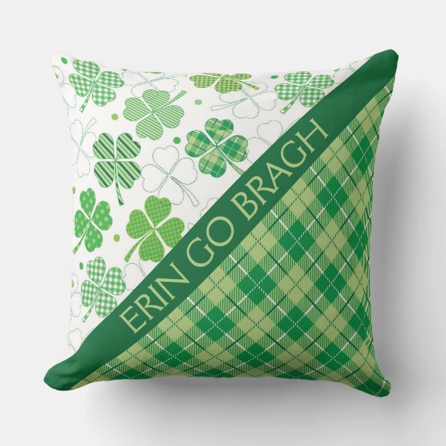 Grönt Plaid Tartan och Shamrocks Kudde (Framsida)