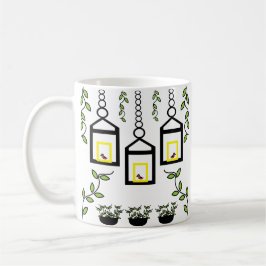 Grönt Plants Birds Nature Mönster Kaffemugg