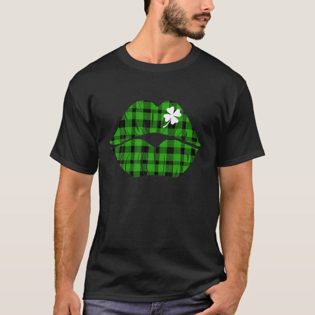 Grönt Play Läppar Shamrock Läppar Irish Costume St T Shirt (Framsida)