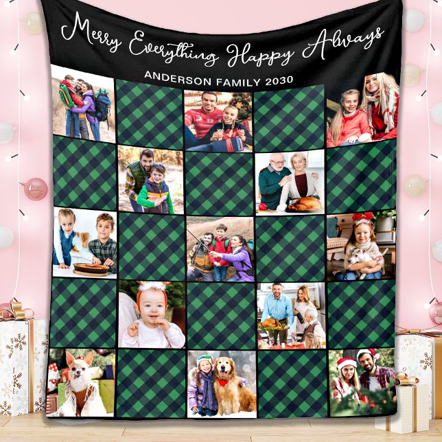 Grönt Play Quilt Personlig 13 Fotokollage Fleecefilt (Skapare uppladdad)