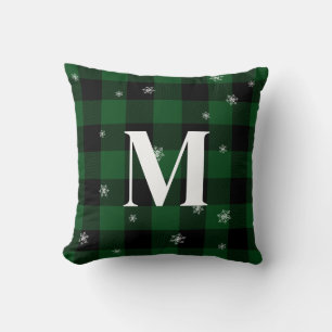 Grönt Play & Snöflingor Monogram Initial Winter Kudde
