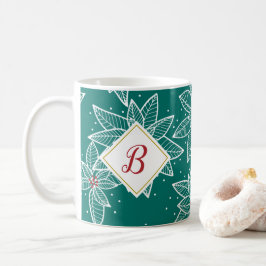 Grönt Poinsettia Helgdag Initial Mugg