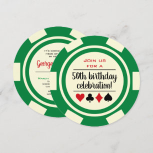 Grönt Poker Chip Casino Las Vegas Birthday Inbjudningar