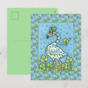 GRÖNT POLKA DOT FLAMINGO, FUNNY ST. PATRICK'S DAY HELG VYKORT