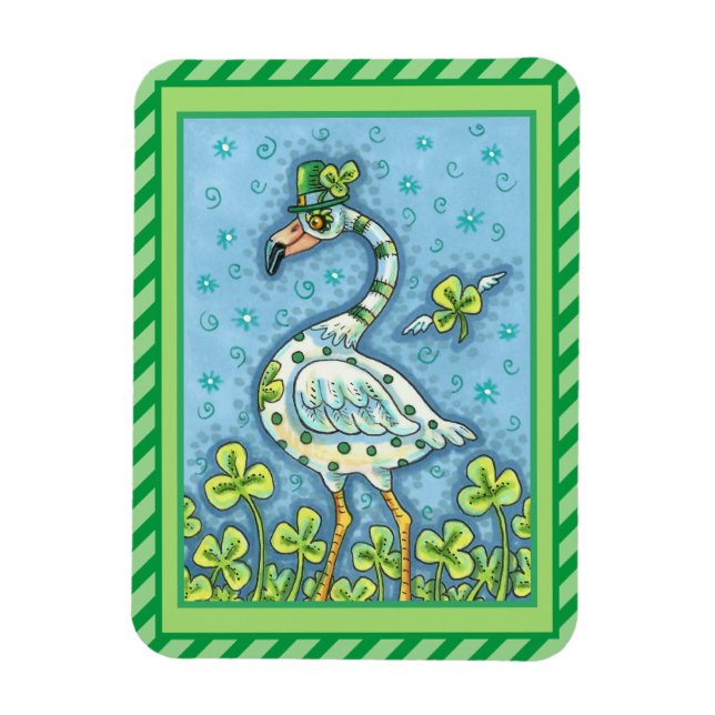 GRÖNT POLKA DOT FLAMINGO, FUNNY ST. PATRICK'S DAY MAGNET (Vertikal)