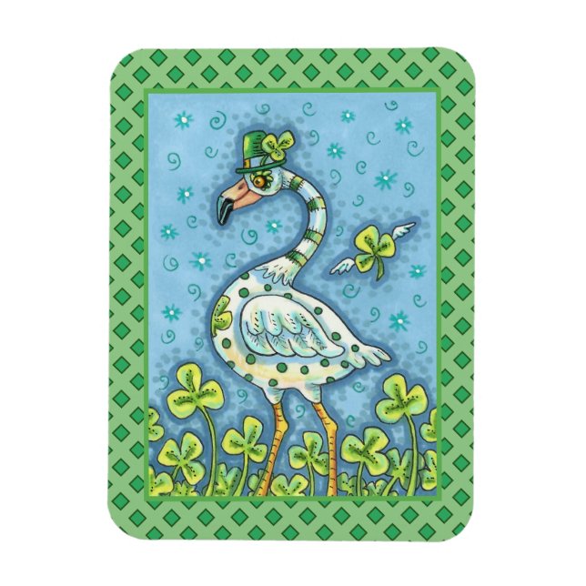 GRÖNT POLKA DOT FLAMINGO, FUNNY ST. PATRICK'S DAY MAGNET (Vertikal)